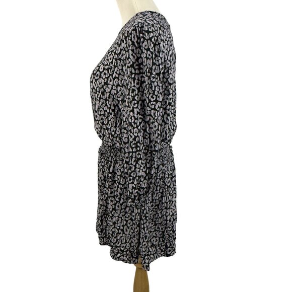 Rails Dress Women's Large Mini Dress Long Sleeve Cinch Waist Black Batik Cheetah - Picture 8 of 15